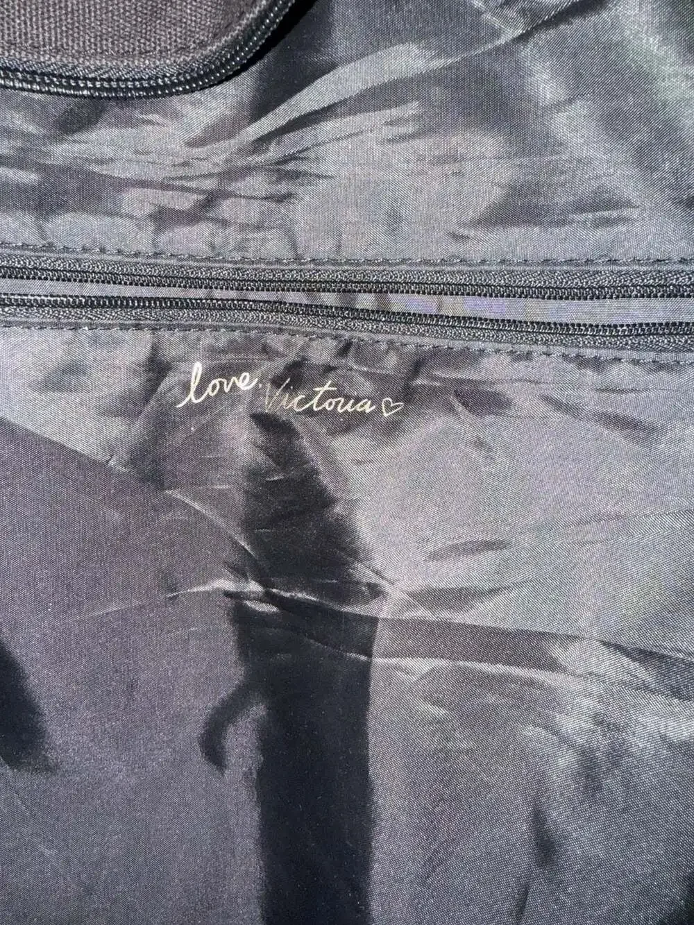 Victoria's Secret Black Floral Canvas Tote Bag with VS Logo